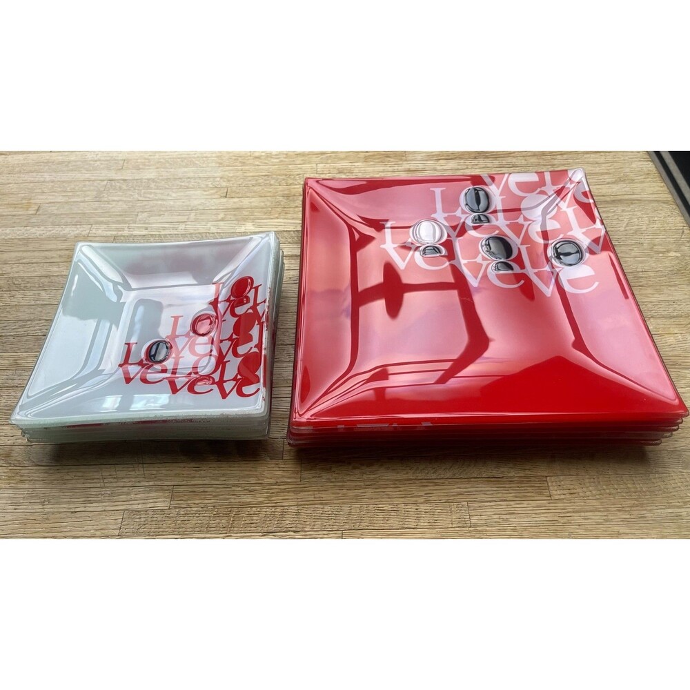Set of 12 Z-Gallerie Glass Square Plates 2 sizes 12" & 8" Love Valentine's Day